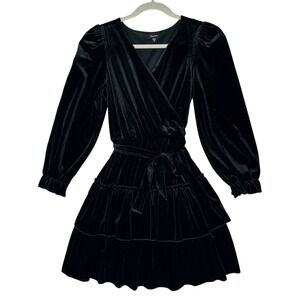 Zunie Girls 14 Black Velvet Tiered Dress Long Sleeve‎ Holiday Noir Wrap